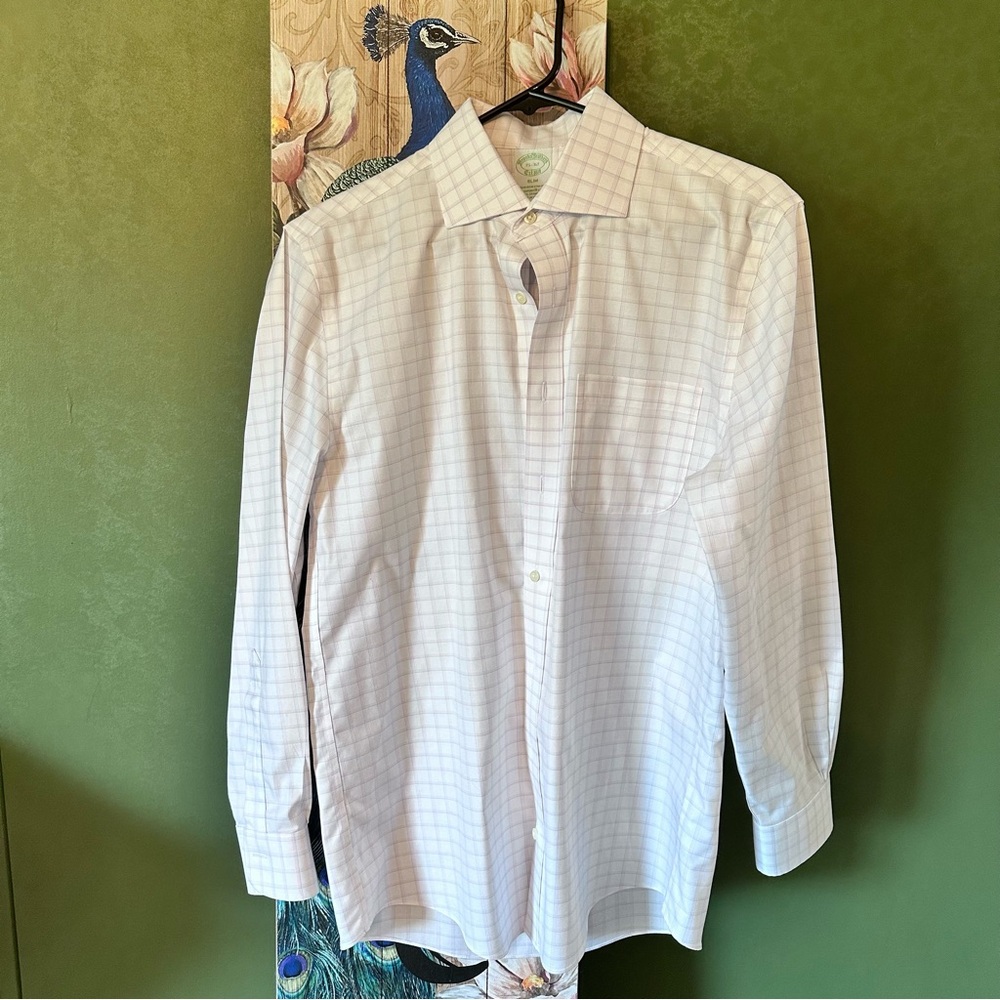🖇️ Brooks Brothers Pink Checkered 15-32 Milano Fit Button Down Dress Shirt